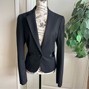 Theory Wool Barker W Elite Satin Trim Tailored Blazer Black Sz 12